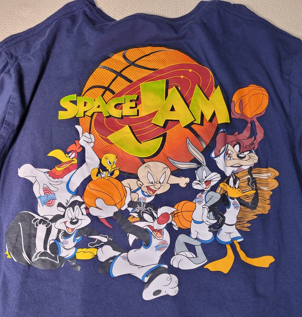 Space Jam Shirt Mens Large Blue Long Sleeve Looney Tunes Basketball Crewneck Tee